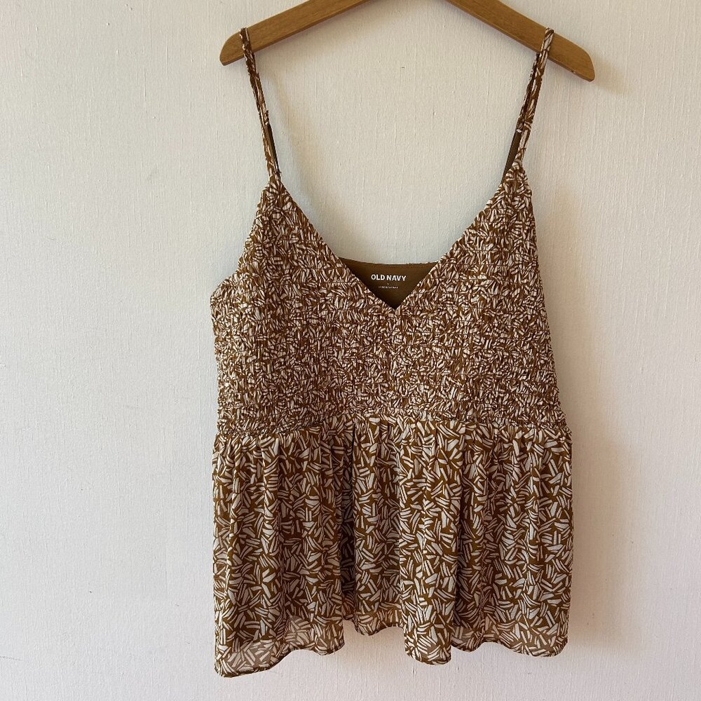 Old Navy‎ Babydoll Tank Womens Large Brown NWT Smocked Adjustable Y2K Minimalist